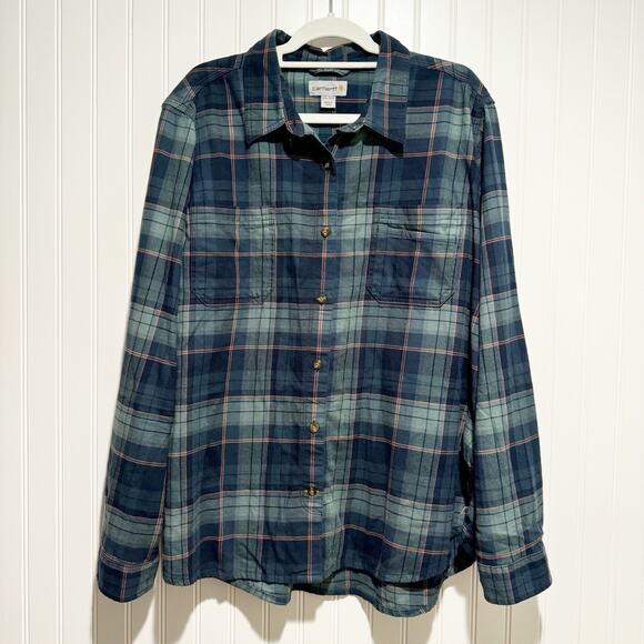 Carhartt Tops - Carhartt Plaid Flannel Shirt Navy Blue Teal Size XXL